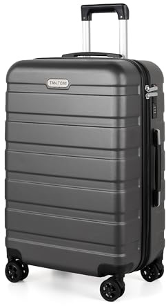 TANTOMI Koffer Mittelgroß, 24 Zoll Hartschalenkoffer, Trolley, Leichter ABS-Rollkoffer, Reisekoffer mit 4×360°-Rollen, 3-Stelliges Zahlenschloss (Dunkelgrau, 65L)