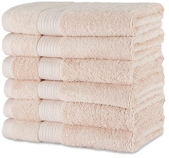 Amazon Basics Lot de 6 Serviettes de Toilette - 100% Coton Biologique Anti-décoloration, Ultra Douces - 41 x 66 cm, Rose Fard À Joues
