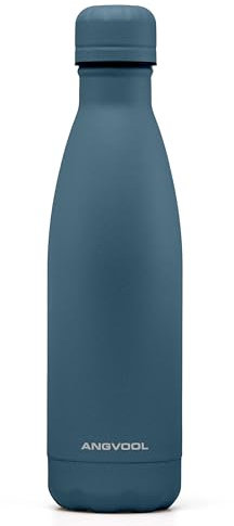 ANGVOOL Insulated Water Bottle, Stainless Steel Metal Thermal Flask for Hot and Cold Drinks, Leak Proof BPA Free Drinking Bottles for Kids or Adults (Blue, 500ml)