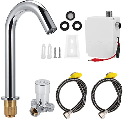 Sensor Automatischer Berührungsloser Waschbecken-Wasserhahn, G1/2 Zoll Automatischer Infrarot-Induktionssensor-Wasserhahn, Warm- und Kaltwasserhahn für Zuhause, Badezimmer,
