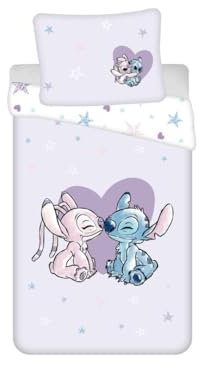 My sweety pop - Ropa de cama infantil - Lilo&Stitch - Stitch en Angel - 2 piezas - Niño - Funda nórdica - Reversible - 140 x 200 - Funda de almohada - Ropa de cama de 70 x 90 cm - Algodón - Púrpura -