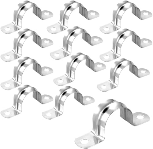 LICQIC 304 Edelstahl-Rohrschellen, U-förmige Rohrschelle, Zweiloch-Rohrgurt-Spannclips zur Befestigung von Fallrohr und Metallrohren (M32, 12 Stück)