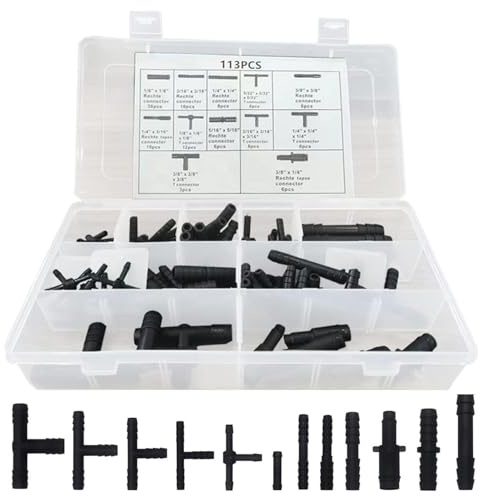 Lot de 113 raccords de tuyau sous vide en T pour voiture - 12 tailles | Assortiment de connecteurs pour tuyau d' de voiture - Raccord en T sous vide - Réducteur