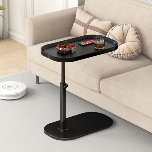 YUTVCZO Beistelltisch C Form Höhenverstellbar, Klein Couch Beistelltisch, 360° Drehbarer C Form Beistelltisch für Sofa, Modern Mobiler Kaffeetisch Holz Couchtisch Side Table für Wohnzimmer (Schwarz)