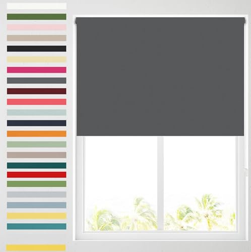 Barnes Blinds - Blackout Roller Blinds for Windows, Custom Cut to Size - Black Out Thermal Fabric Durable Fittings Easy Fit - Roller Blind (Charcoal 122cm)