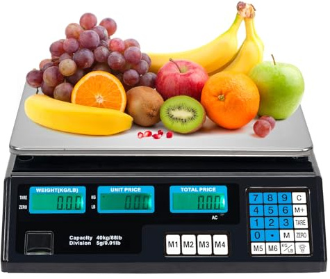 Karlhome Digital Kitchen Scale, 40kg/5g Digital Price Computing Scale with HD Backlit LCD Display for Retail Store Kitchen Fruit Store Supermarket Grocery Shop,Iron & Plastic, Black