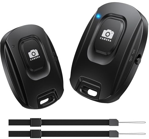 Wireless Bluetooth Camera Shutter Remote Control for IOS and Android Smartphones (2 Pack),Phone Remote Control Selfie Button for Photos and Videos (Bluetooth 5.2), Wrist Strap and Battery Included