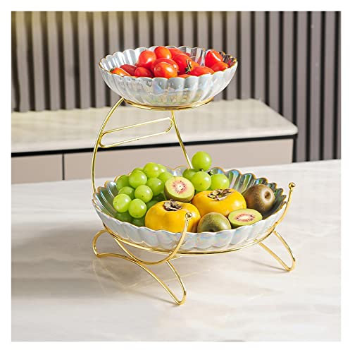 NBVOKLEAD Light Fruit Bowl, 2-Tier Ceramic Dried Fruit Plate, High-End Nuts Berry Display Stand, Snacks Storage Tray for Home Living Room Decoration/a Tray