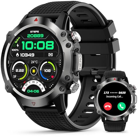 GedFong Smartwatch für Herren, HD Smartwatch mit Anrufen, 450 mAh Smartwatch für Herren mit 100+ Sportmodi, Frequenz, Schlafüberwachung, Herzfrequenz für Android iOS