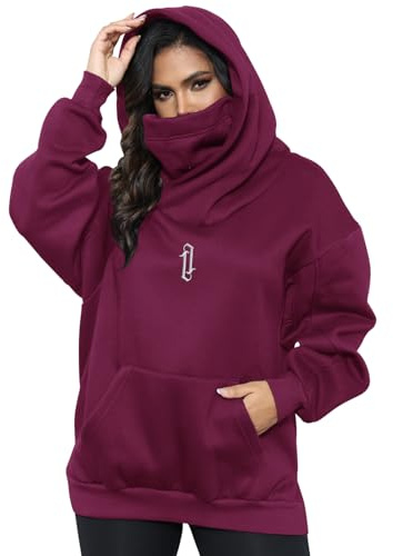 Covisoty Donna Felpa con Cappuccio Pile con Sciarpa Cotone Morbido Pullover Oversize Hoodie Casual Autunno Inverno Vestiti