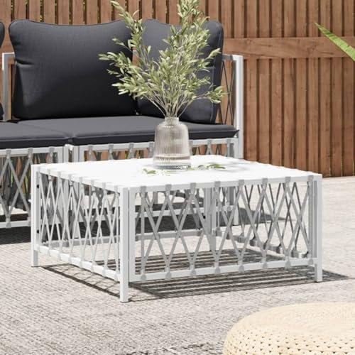 Xichuzi Gartentisch Weiß 70x70x34 cm Gewebe Terrassentisch, Esstisch Garten, Balkontisch, Gartenesstisch, Gartenmöbel, Partytisch, 364141