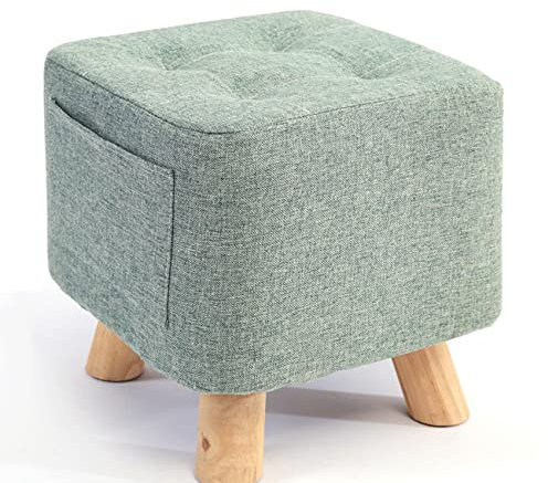 Quadratischer Leinen-Fußhocker, Ottomane in Mintgrün, für Wohnzimmer und Schlafzimmer, kleiner Resthocker, 28 x 28 x 31 cm
