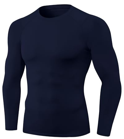 Maglietta a compressione da uomo, a maniche lunghe, per sport, allenamento, corsa, cool dry, top Active Baselayer, #Navy, XX-Large