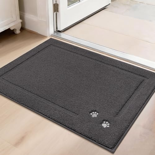 BEQHAUSE Door Mat for Muddy Paws, TPR Non-Slip Backing, 50*80cm, Dark Grey | Washable Door Mat, Dirt Trapping, Polyester, Low-Profile for High-Traffic Areas, Hallways, Entryways, Balcony and Garage