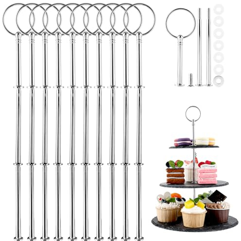 WOPPLXY Etageren Stangen Set, Etagere Stangen 10er Set, Metallstangen Silber aus Zinklegierung für Snackteller und Hochzeitstortenständer