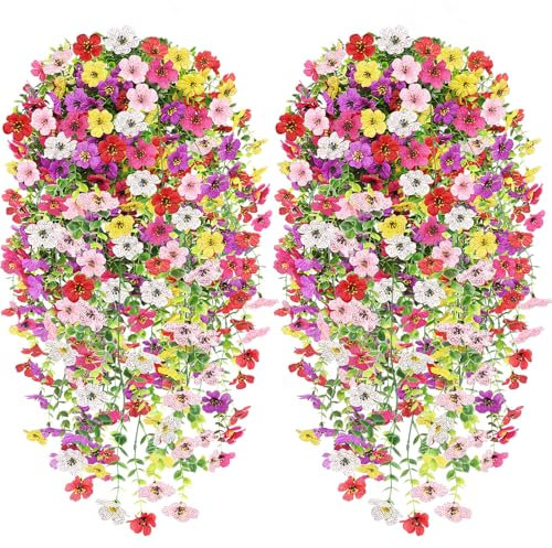 Epaing 6 PCS Artificial Hanging Flowers, UV-Resistant Fake Hanging Trailing Wall Flower Baskets Realistic Plants Imitation Flowers for Home Garden Yard Patio Wedding Outdoor Indoor Decor