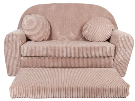 FORTISLINE Kindersofa XXL ausklappbar 96x57x48 cm - Kindercouch aus Cord mit Liegefläche 165 cm, Kinderzimmer Sofa mit 2 Kissen, Abnehmbarer waschbarer Bezug, Oeko-TEX Standard 100
