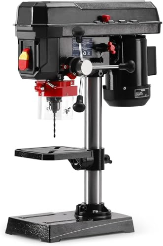 Taladro de columna: 2,5 amperios, ajustable en 5 velocidades, rango de giro de 20 cm, bandeja reclinable de 0 a 45°, ideal para madera y metal