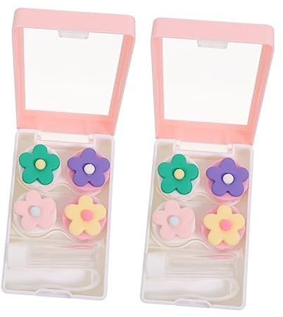 FRCOLOR Kontaktlinsenaufbewahrungsbox 2 Stück Kunststoff Linsenbehälter Rosa mit Blumenmotiv Tragbar Reise Etui für Kontaktlinsen Hygiene Outdoor