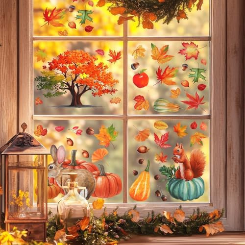 prota fönsterbilder höst skördefest fönsterklistermärken, 9 stycken självhäftande Thanksgiving fönsterklistermärken, höst fönsterbilder klistermärken för tacksamhet heminredning