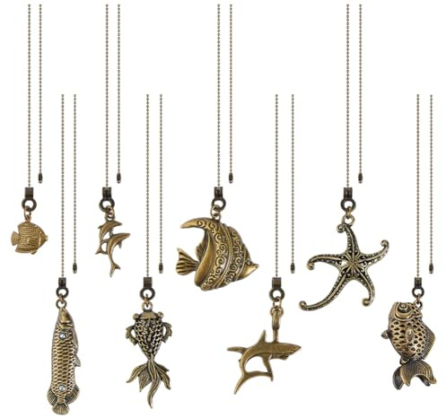 DICOSMETIC 8Pcs Ceiling Fan Pull Chains Alloy Ocean Theme Pull String Extenders Antique Bronze Light Pulls Extension Chain Sea Animal Pulls Chain Pendant with Connector for Fan Wall Lamp Home Decor