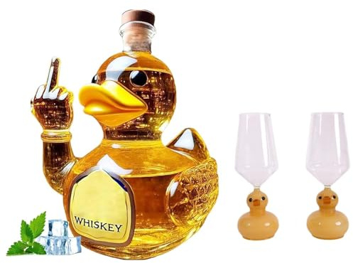 10oz / 300ML Carafe A Decanter Vin - Decanter Whisky Figurine, Ensemble De Bouteilles De Vin, Sculpture De Carafe À Whisky En Verre Faite À La Main, Avec 2/4 Verres À Liqueur De Canard(Duck A+2 cups)