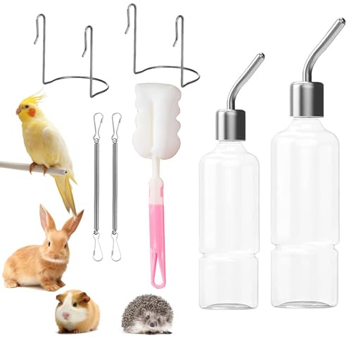 YINZZTRY 350 ml Hanging Pet Water Bottles, Pack of 2 Drinking Bottle Rabbit with Holder, 180 ml Rabbit Water Bottles, with 1 Brush, for Rabbits Guinea Pigs