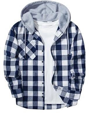 JACKETOWN Men's Hoodies Long Sleeve Casual Plaid Flannel Shirt Mens Jackets Top Button Down Shirts for Men Cotton Lumberjack Regular Fit