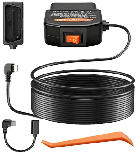 eSynic OBD Hardwire Kit Filo Rigido USB Type-C per Dash Cam Auto da 12V a 24V, con Cablaggio 3.5m, Monitoraggio Parcheggio 24/7, Protezione da Bassa Tensione, Adatto a Veicoli Elettrici