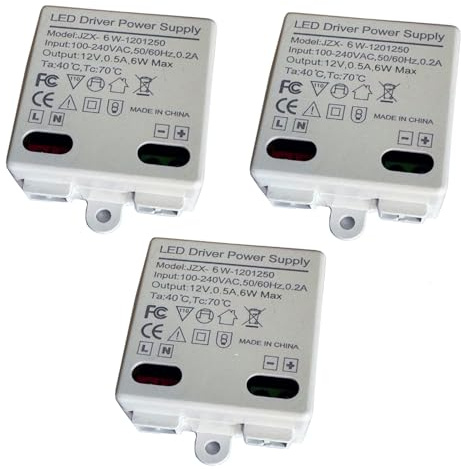 3 pcs LED Trafo, LED Transformator 12V/DC, 6W Mini Transformer | Gleichstrom Treiber,für verschiedene 12-V-Niederspannungs-LED-Anwendungen, Türklingeln, Schrankleuchten usw