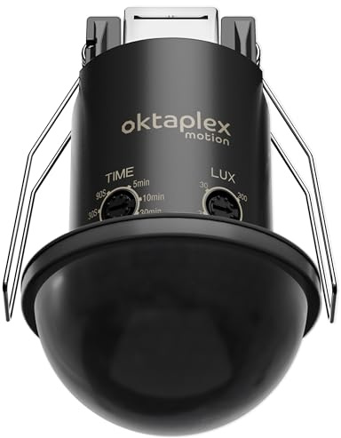 Oktaplex Kim 360° Bewegungsmelder Einbau IP54 schwarz | 8m PIR-Sensor Deckensensor Außen Bewegungsmelder Innen Decke
