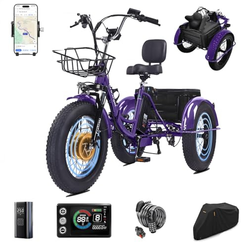 CroSight 2.0 Electric Tricycle for Adults, 20x4 Fat Tire Folding Electric Trike, 750W 48V 20Ah Battery, Built-in Speaker, USB Port, 7 Speed, 3 Wheel E-Trike 2.0 Standard, Deep Violet