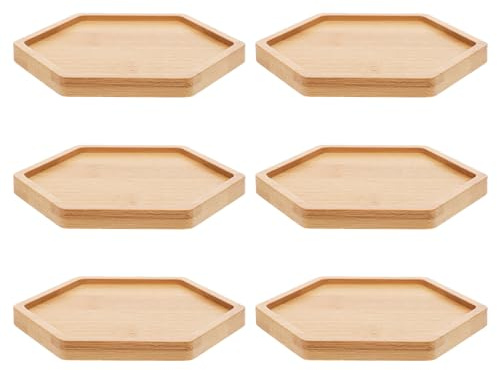 CLISPEED 6 Pièces Plateau sous-Pot Hexagonal Bambou Coupelles Égouttoir pour Plantes Intérieur Supports Drainants pour Plantes Bonsaïs et Pots Décoratifs