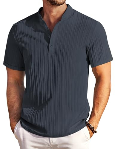 COOFANDY Mens Lightweight Henley Shirt Short Sleeve Holiday Top | Lightweight stretch, non-iron, quick-dry, classic Henley neck, perfect for smart casual or holidays, comfortable regular fit