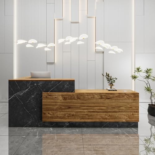 LumoHaus Empfangstheke, Empfangstisch, Einfach Moderner Empfangstresen, L-Förmiger Rezeptionstheke, Schreibtisch mit Theke Empfang, mit Tastaturschublade, Büromöbel, Ladentheke(SOAK-R,63/160cm)