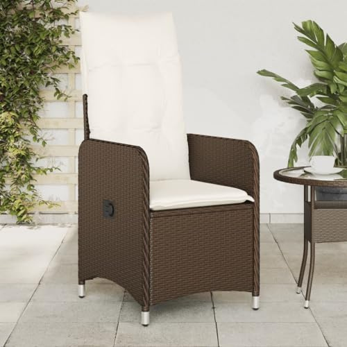 Ziaphsol Gartensessel Verstellbar mit Kissen, Braun Poly Rattan, Relaxsessel für Garten Balkon Terrasse, UV-beständig, 110kg Tragfähigkeit, Loungesessel Outdoor