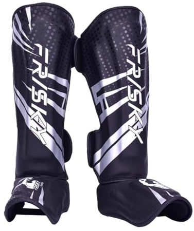 Espinilleras de Kickboxing, Protectores de Piernas y Pies, Equipo de Boxeo, Almohadillas de Empeine, Protección de Espinillas para MMA, Muay Thai- M Plata Negro