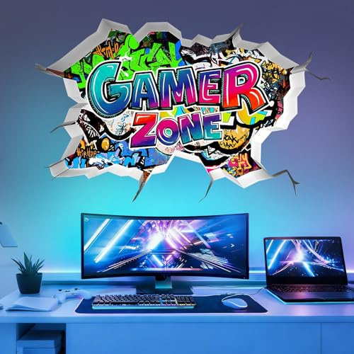 Pomodee Stickers Muraux 3D Graffiti pour Chambre de Garçon, Autocollant Mural Street Art – Décoration Murale Adhésive Amovible pour Chambre d'Adolescent, Salle de Jeux et Salon