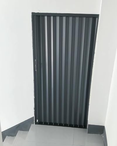 Falttür Innentüren Keller Treppe Akkordeontür mit Schloss, Graue Aluminium-Schiebetür, Innen-Außen-Dachboden-Klapptür, Scheunen Küchentür Einziehbarer Türbeschlagsatz(43x80in (109x203cm))