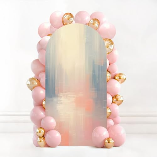6.6FT Wedding Arch Backdrop Cover Soft Pastel Abstract Art Light Hues Gentle Brush Strokes Spandex Fitted Fabric Round Top Stretchy Stand Covers for Baby Shower Birthday Party Decoration