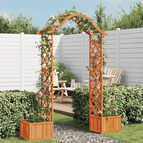 Pergola de jardin en bois massif avec jardinière en sapin, arche de rosiers résistante aux intempéries comme tuteur et décoration pour l'entrée du jardin, comprend deux côtés