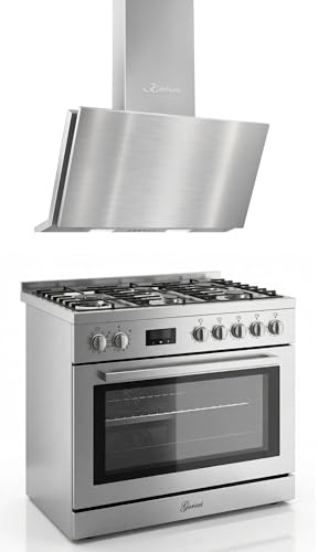 Gurari GCH E 818 x rostfritt stål gas elektrisk stående spis 90 cm 126 L naturgas fl. Gas 4 kW WOK, självrengöring, roterande spett + köksfläkt 90 cm AT 9455 N ECO, 1250 m³/h