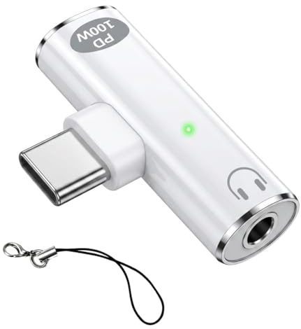 Dewlawn Adaptador Cascos USB C a Jack 3.5mm 3 en 1 con Doble Puerto Tipo C Carga Rápida 100W 20V/5A, Adaptador Auriculares Tipo C con DAC para iPhone Samsung iPad Móvil Tablet Portátil, con Cordón