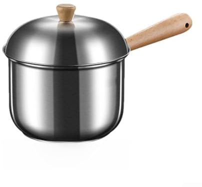 Olla de leche ligera de acero inoxidable con mango de madera, para cocina en casa o viajes, perfecta para calentar leche, mantequilla y salsas (800 ml)