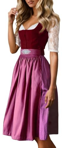 JISOUKIN Dirndl Damen Dirndelkleider Oktoberfest Damen Outfit Dirndl-Komplettsets Midi Dirndl Lang Grosse Grössen Wiesn Outfit Trachtenkleid für Volksfest