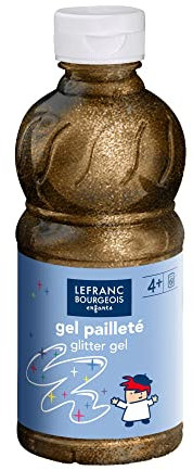 Lefranc Bourgeois 188394 Kinder Glitterfarbe - Glittergel auf Temperabasis, abwaschbar, Plakatfarbe in 250ml Flasche - Gold