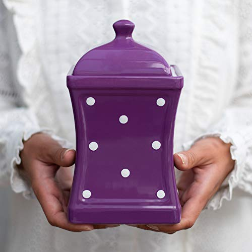 City to Cottage® Barattolo Grande da 900ml con Coperchio | Contenitore per Cibo da Cucina per Pasta e Biscotti | Realizzato e Dipinto a Mano in Ceramica | Fantasia con Puntini a Pois Viola e Bianco