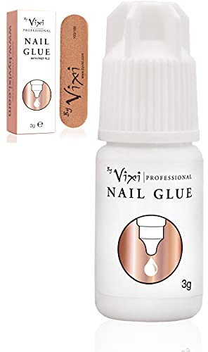 By Vixi 3g EXTRA STRONG NAIL GLUE with FREE PREP FILE Clear Instant Dry Adhesive, Professional Salon Quality