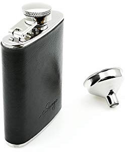 iSavage 3oz Black Leather Wrapped Hip Flask with a Funnel 18/8 Stainless Steel-YM101