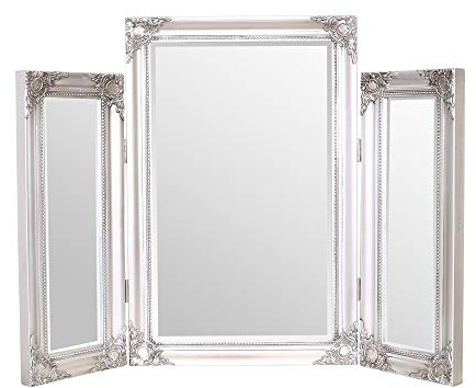 Select Mirrors Lola Tri Fold Dressing Table Makeup Mirror - Free-Standing Cosmetic Mirror 74cm x 55cm (Antique Silver)